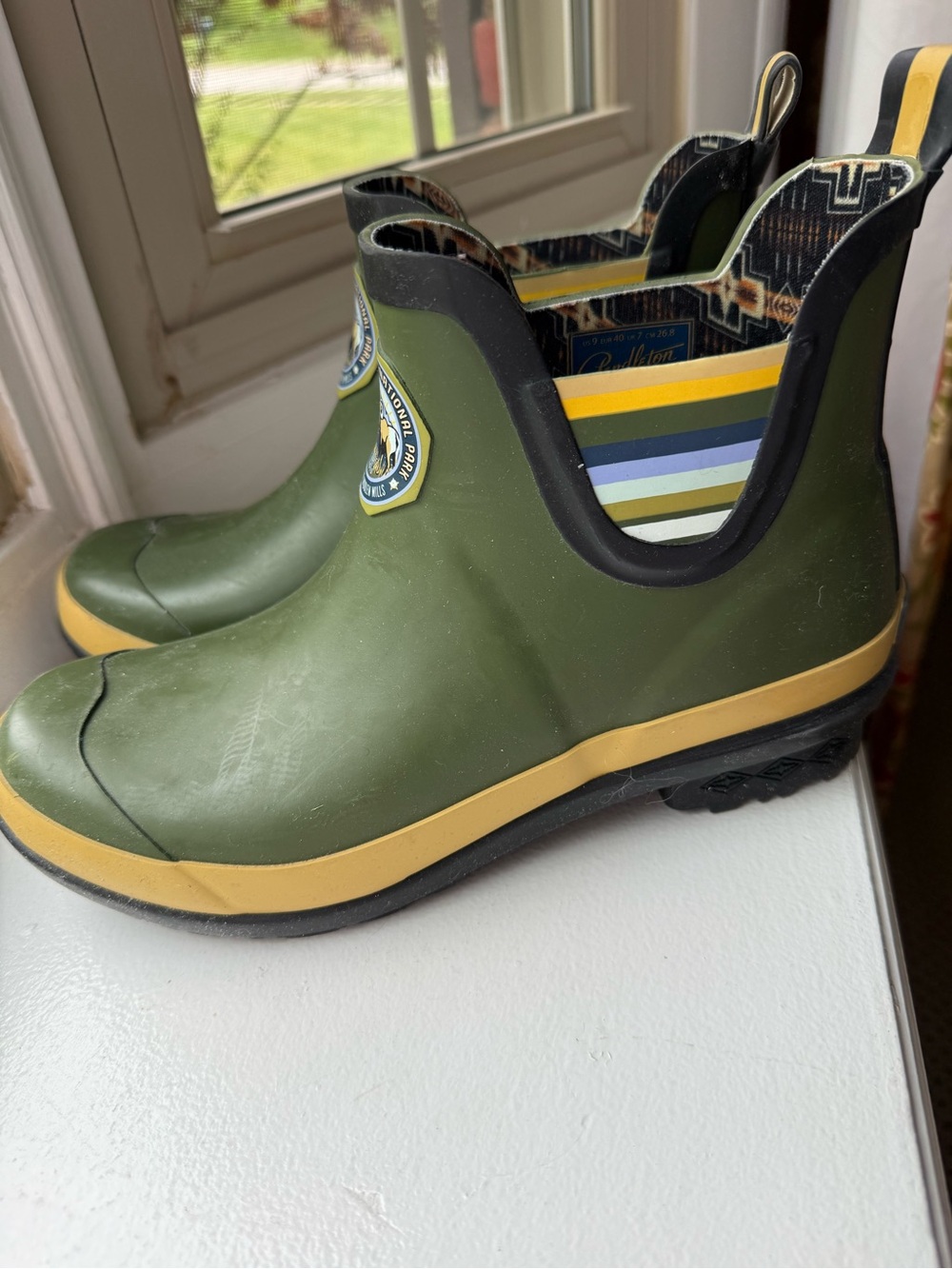 Pendleton Olive Green and Yellow Rain Boot Lined with Patterned Wool